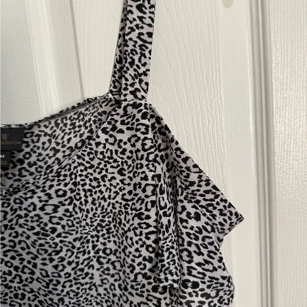 Worthington Black and White Leopard Print Cold Shoulder Blouse - Picture 2 of 3